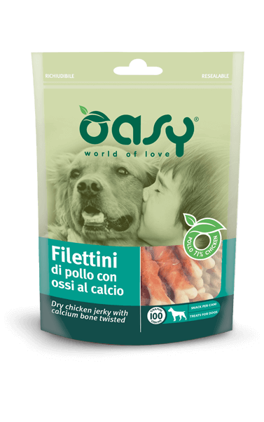 Filettini di Pollo con Ossi al Calcio 100 g Oasy snack per cani