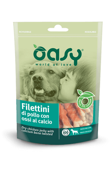 Filettini di Pollo con Ossi al Calcio 100 g Oasy snack per cani