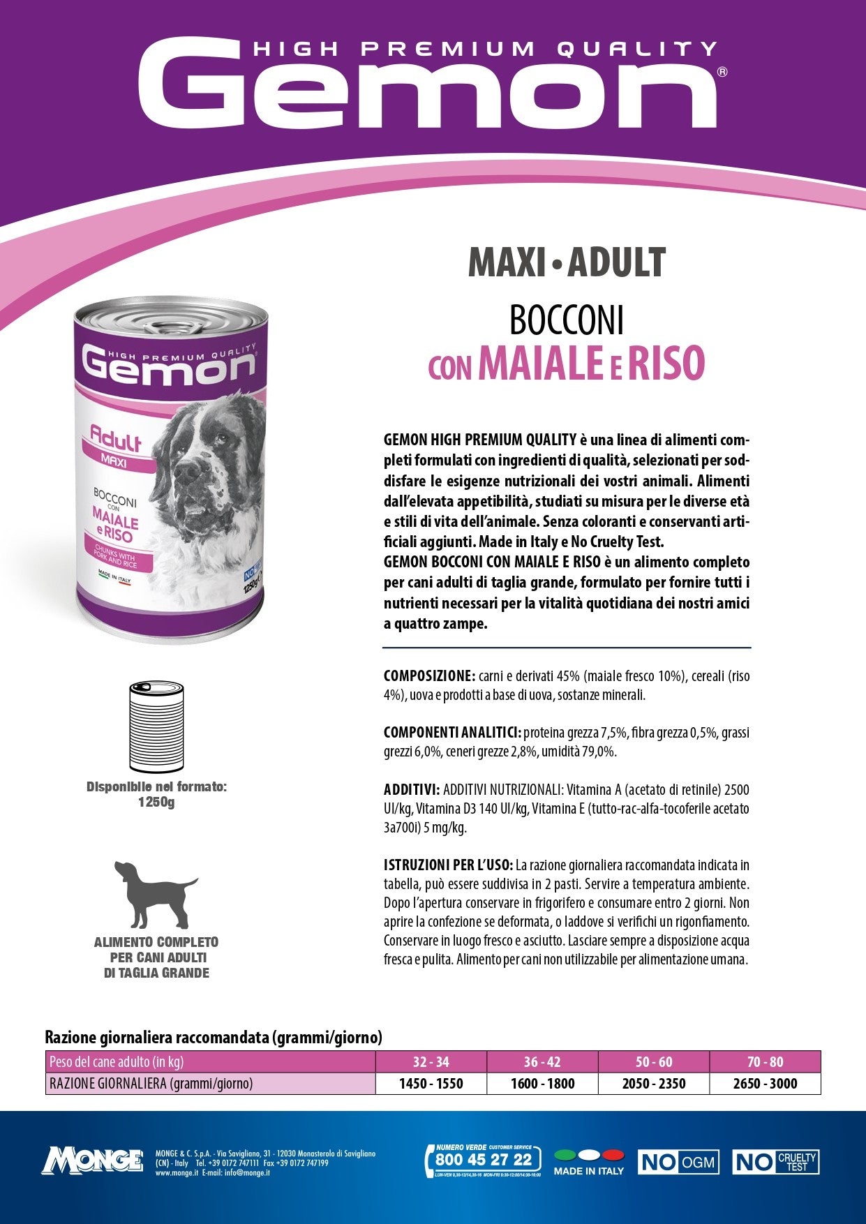 Gemon Maxi Adult Bocconi con Maiale e Riso 1,25 kg