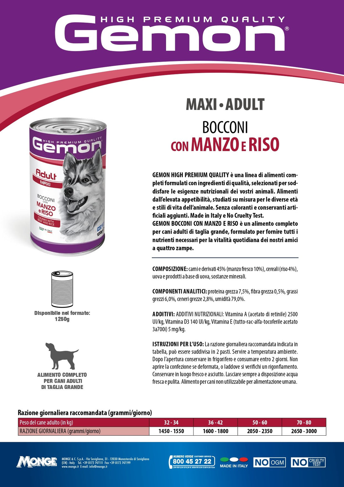 Gemon Maxi Adult Bocconi con Manzo 1,25 kg