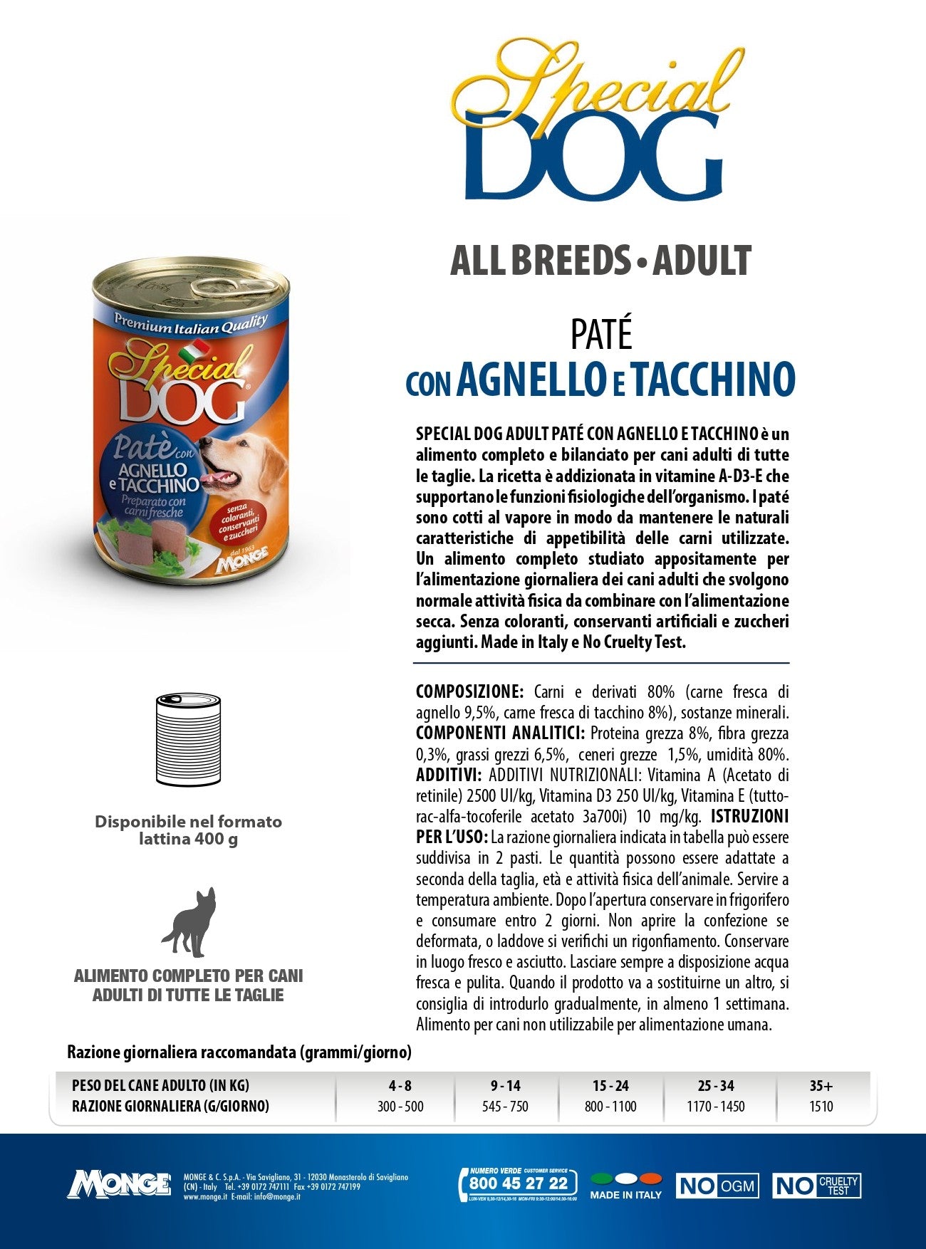 Special Dog Patè con Agnello e Tacchino 400 g
