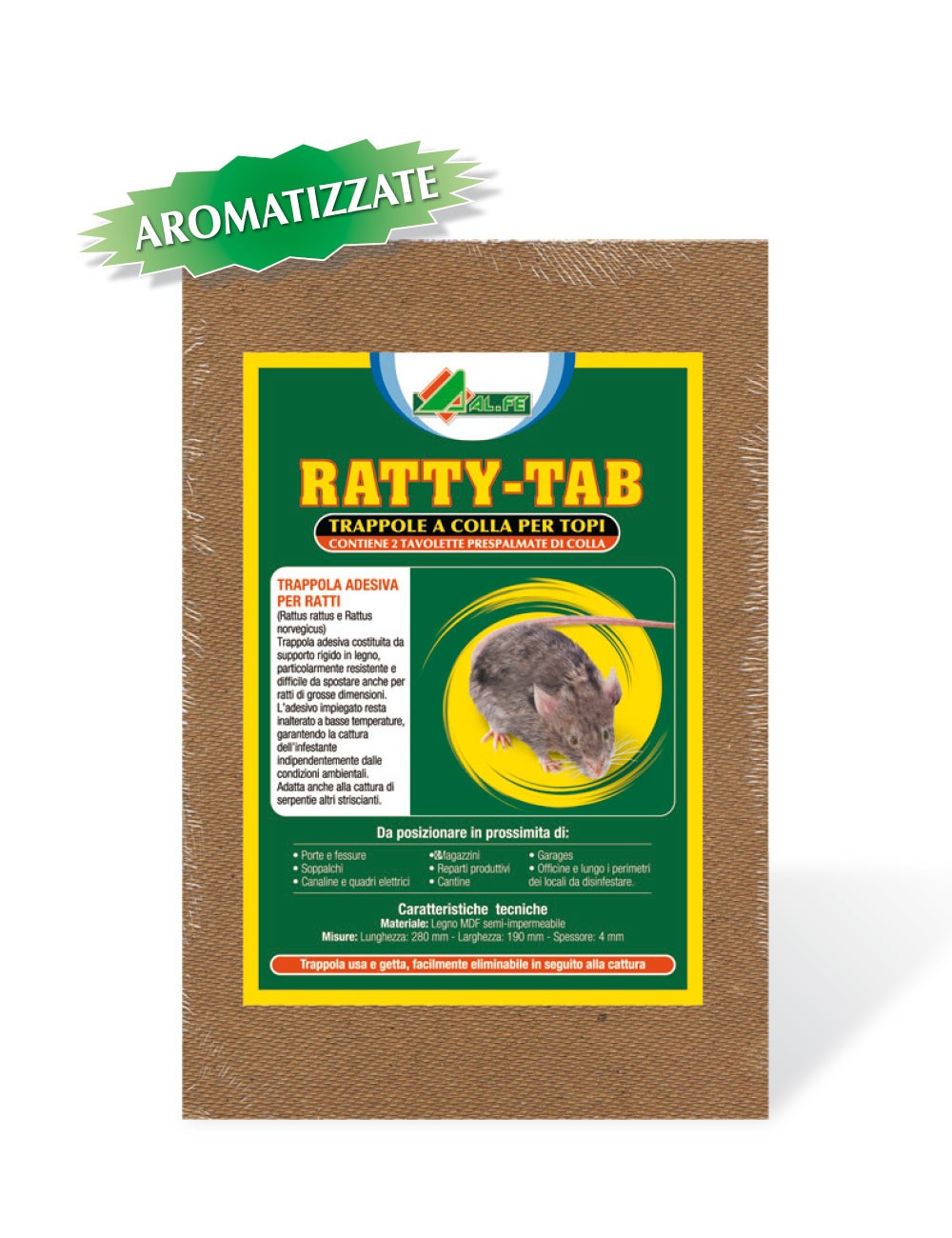 Tavolette topicide con colla aromatizzata Ratty-tab Al.fe