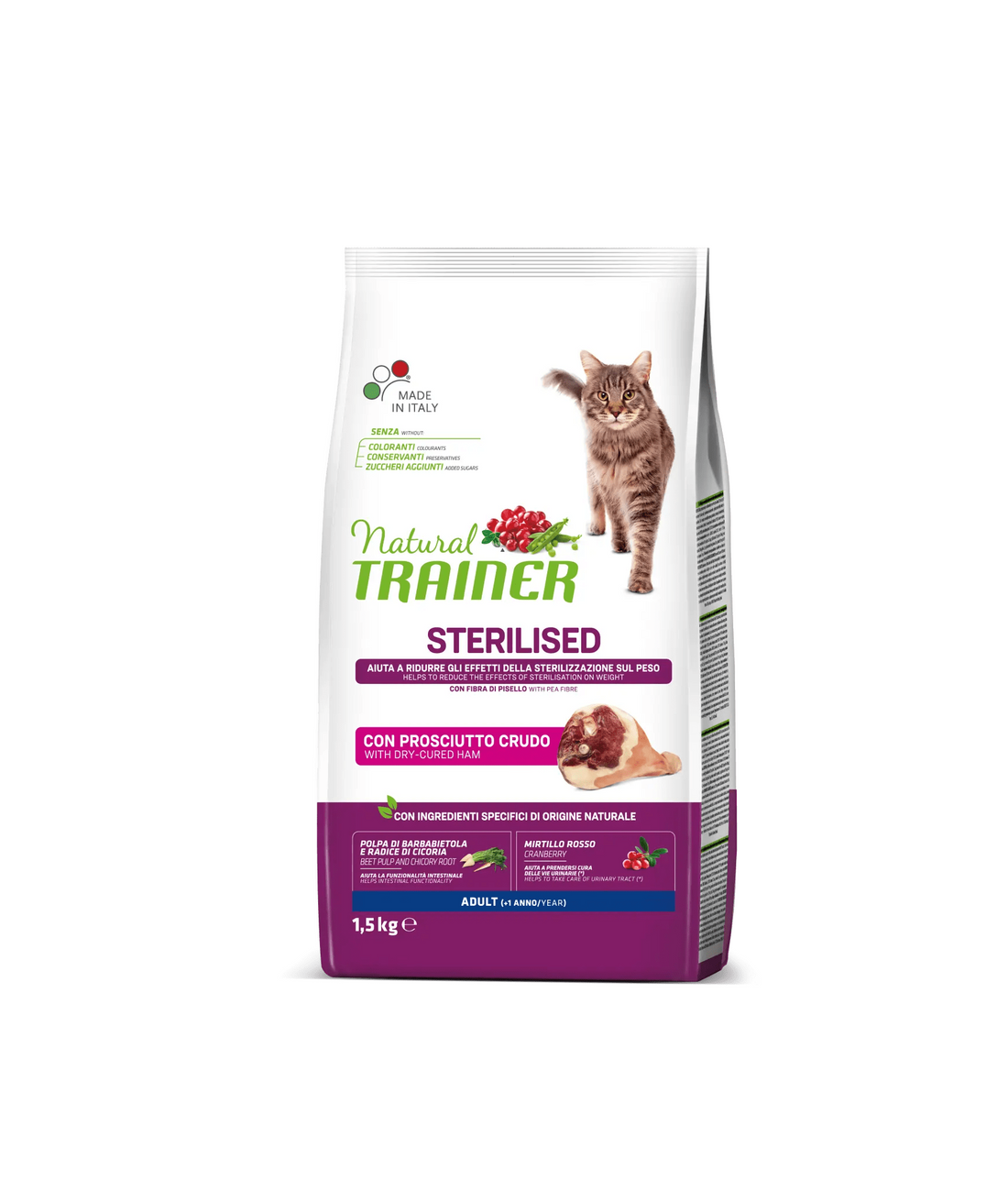 Natural Trainer Adult Sterilised con prosciutto 1,5 kg