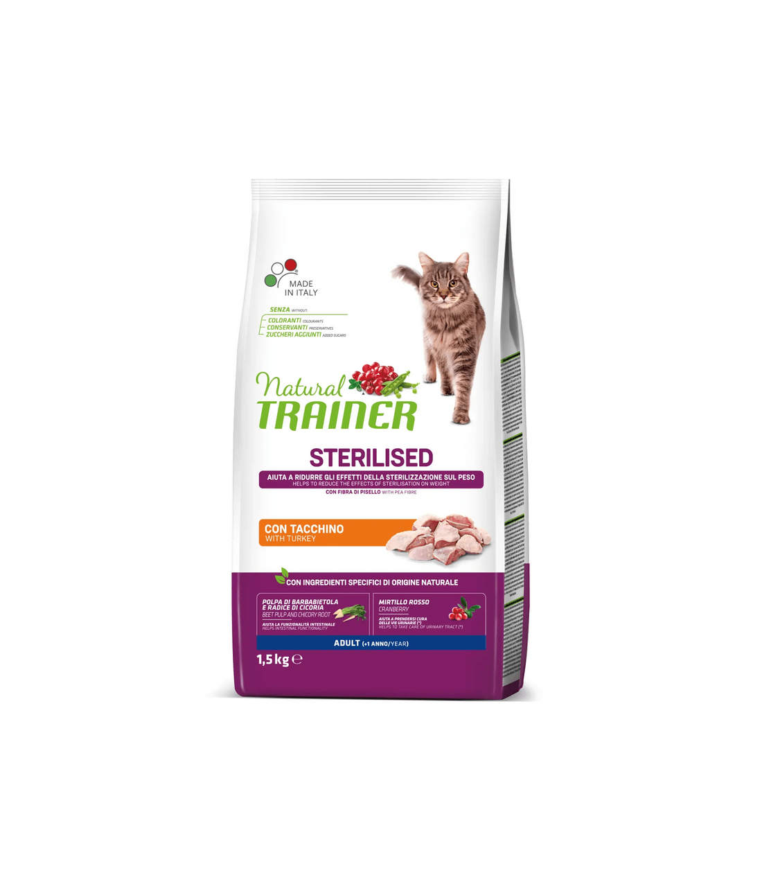 Natural Trainer Cat Adult Sterilised con tacchino 1,5 kg